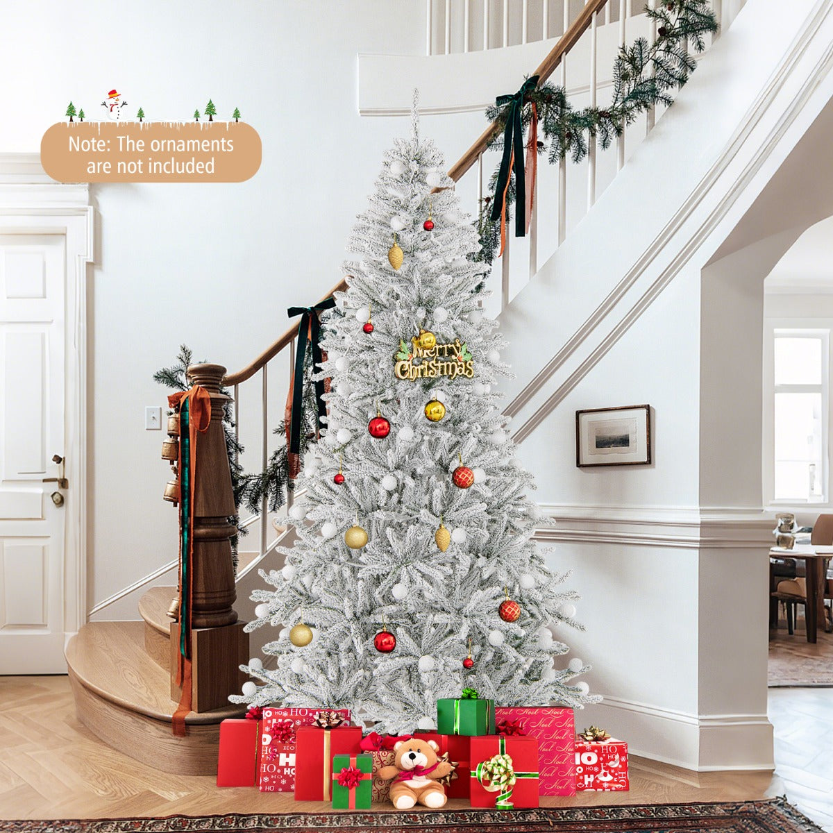LIVSK Kunstkerstboom met 350 Warmwitte LED - lampen - 3 Lichteffecten - Sneeuw - bekleed - 210 cm - 905 Takpunten - Zilver