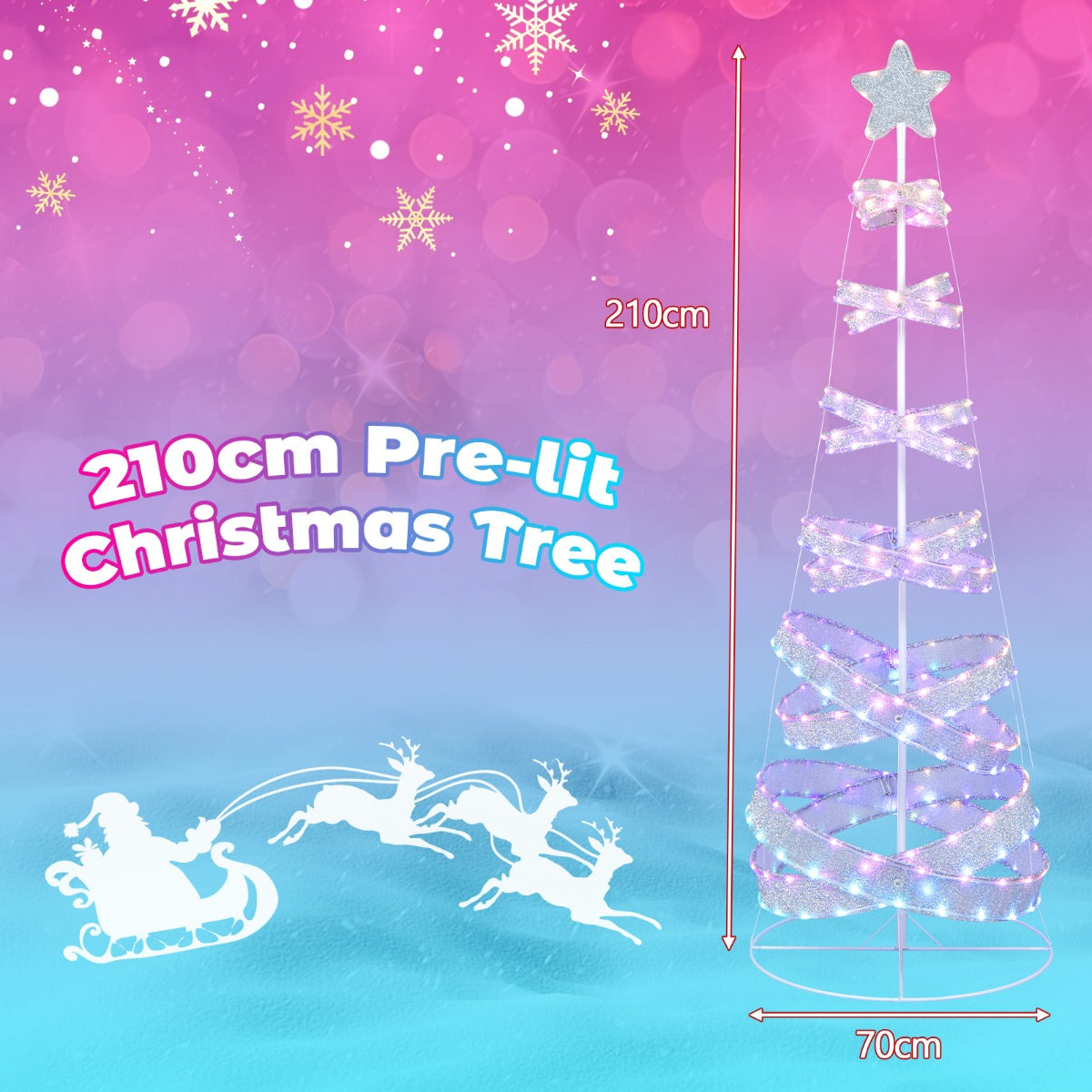 LIVSK Spiraalvormige Kerstboom - 341 Kleurveranderende LED's - 34 Verlichtingsmodi - Opvouwbaar - 70 x 70 x 210 cm - Wit
