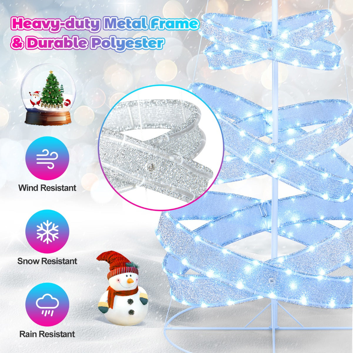 LIVSK Spiraalvormige Kerstboom - 341 Kleurveranderende LED's - 34 Verlichtingsmodi - Opvouwbaar - 70 x 70 x 210 cm - Wit