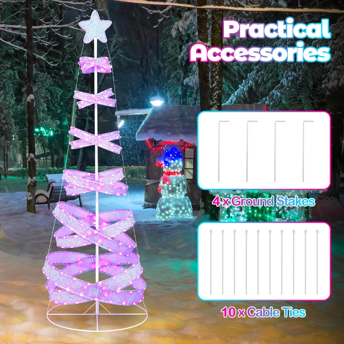 LIVSK Spiraalvormige Kerstboom - 341 Kleurveranderende LED's - 34 Verlichtingsmodi - Opvouwbaar - 70 x 70 x 210 cm - Wit