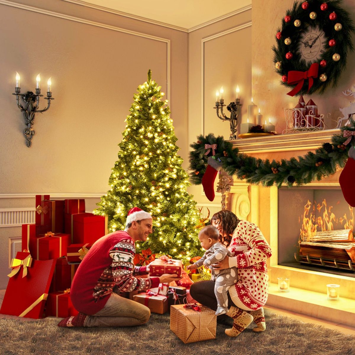 Livsk costway 210cm kunstkerstboom en 64cm kleine kerstboom grote kerstboom 460 leds en tafelkerstboom 50 leds 3