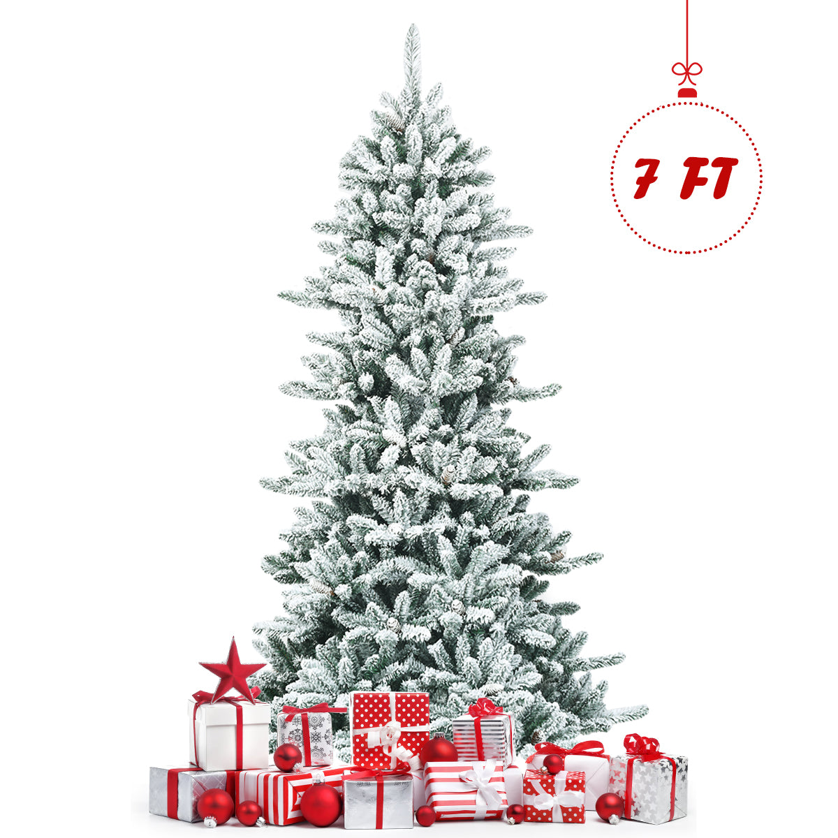 LIVSK Sneeuw Gevlokte Kerstboom - Hoogwaardige PVC - 210 cm - 1108 Takken - Eenvoudig op te zetten - Groen + Wit