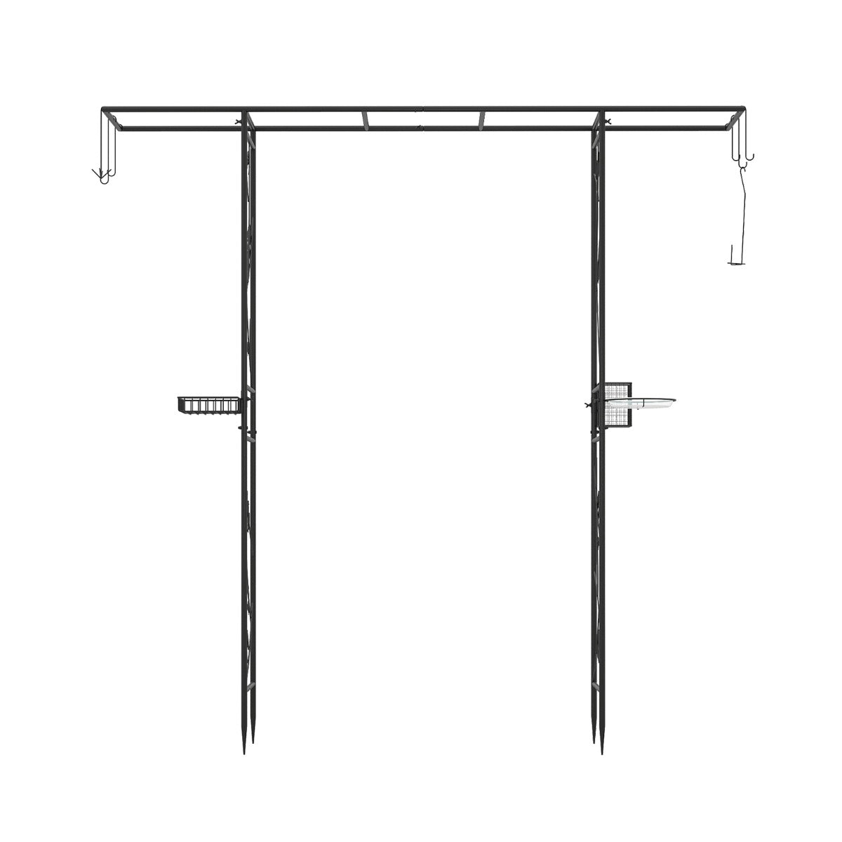 Livsk costway 213 cm tuinpaviljoen voederstation stevige tuinboog met waterbak gaasbakje vetdispenser en ophangset metalen boog zwart 1 1