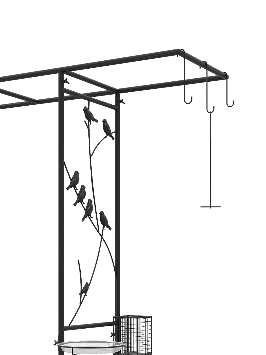 Livsk costway 213 cm tuinpaviljoen voederstation stevige tuinboog met waterbak gaasbakje vetdispenser en ophangset metalen boog zwart 2