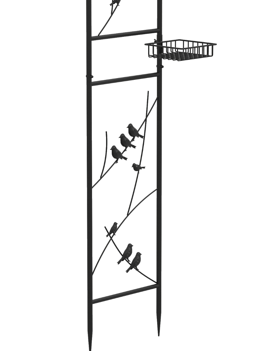Livsk costway 213 cm tuinpaviljoen voederstation stevige tuinboog met waterbak gaasbakje vetdispenser en ophangset metalen boog zwart 3