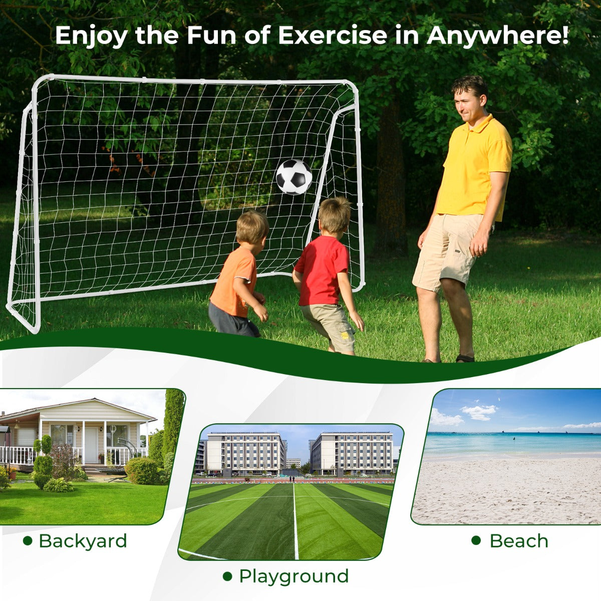 Livsk costway 215 x 152 cm voetbaldoel met weerbestendig net stevig frame grondpennen voetbalvelduitrusting voor doelschiettraining voor kinderen 4