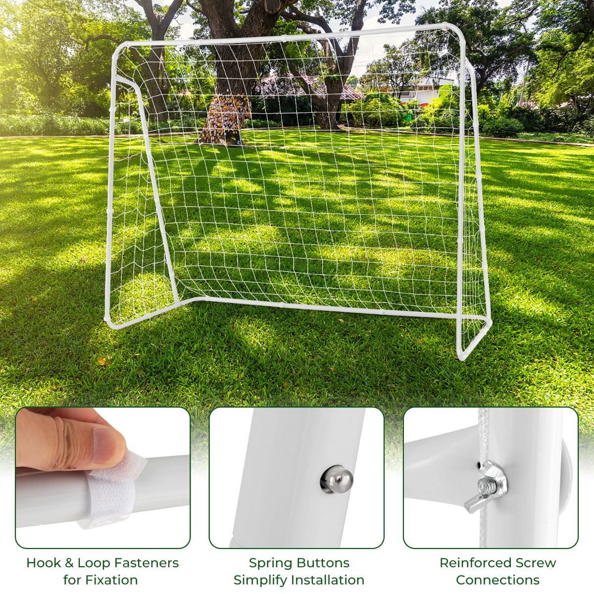 Livsk costway 215 x 152 cm voetbaldoel met weerbestendig net stevig frame grondpennen voetbalvelduitrusting voor doelschiettraining voor kinderen 6