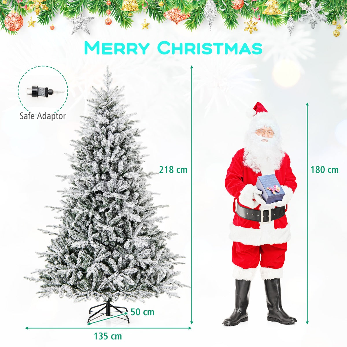LIVSK Kunstkerstboom - 350 LED-lampen - 8 Verlichtingsmodi - 1164 Takpunten - Hoogte 218 cm - Groen & Wit