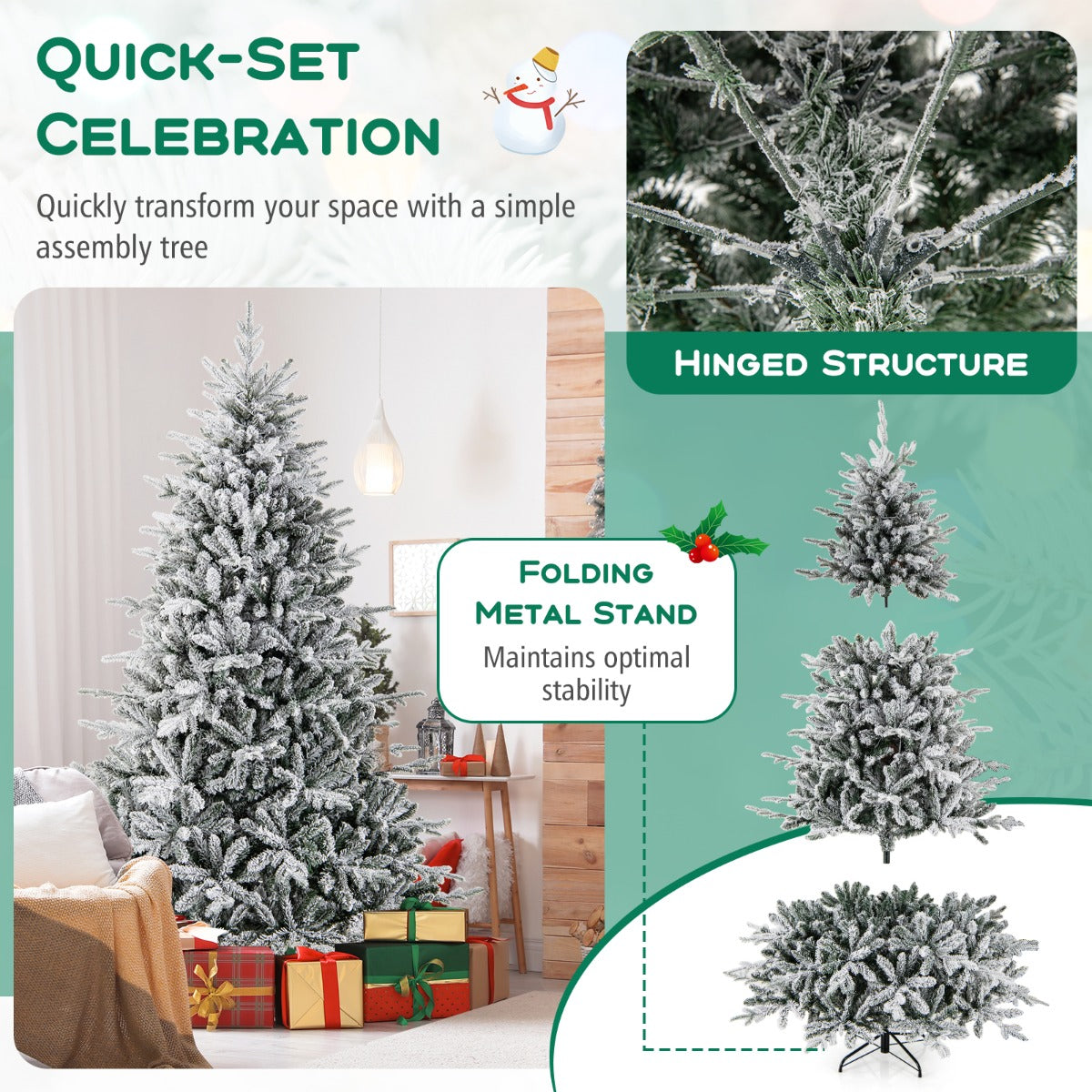 LIVSK Kunstkerstboom - 350 LED-lampen - 8 Verlichtingsmodi - 1164 Takpunten - Hoogte 218 cm - Groen & Wit