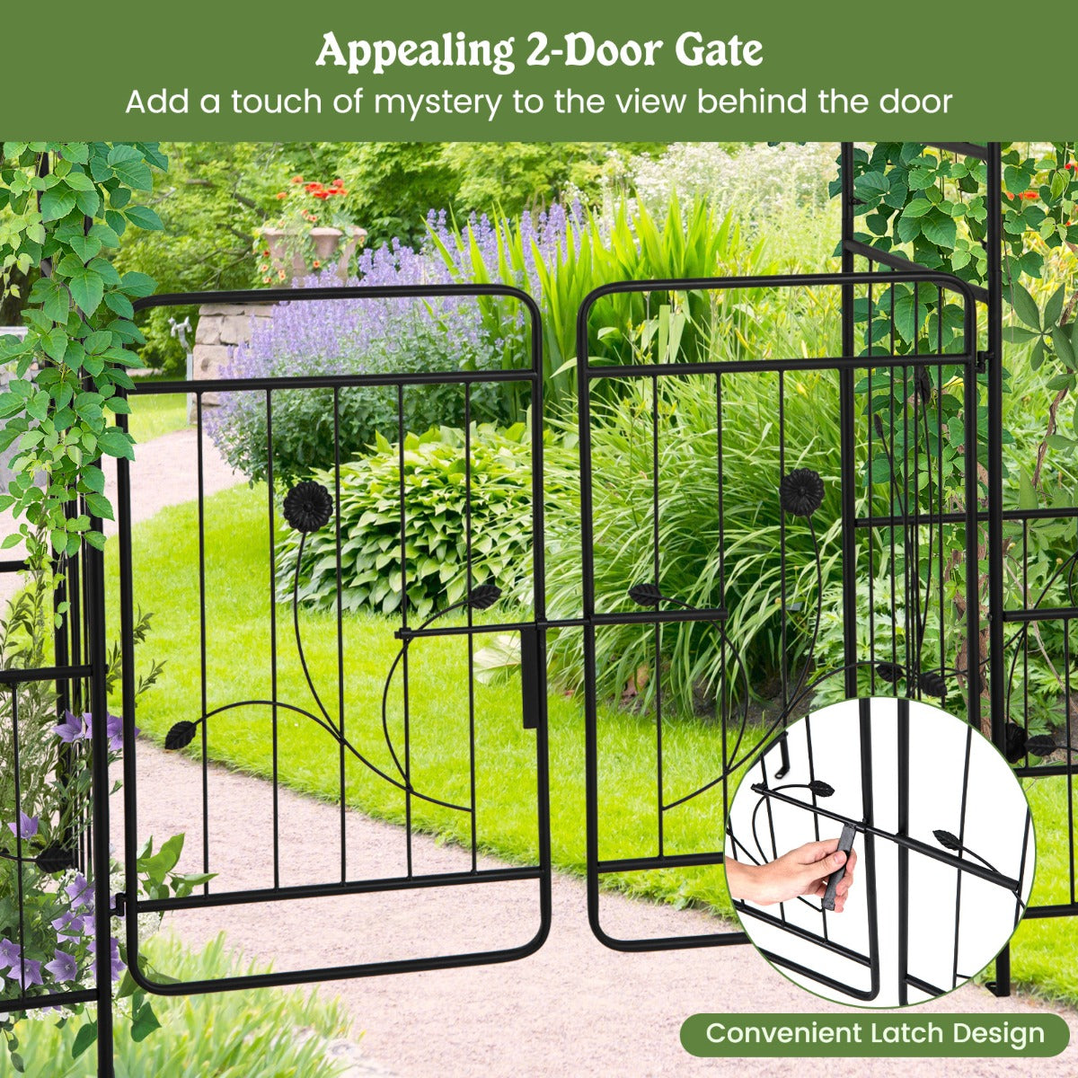 LIVSK Metalen Tuinboog met Plantenbakken - Roestbestendig - Decoratief met Trellis - Voor Buiten - 200 x 50 x 218 cm - Zwart