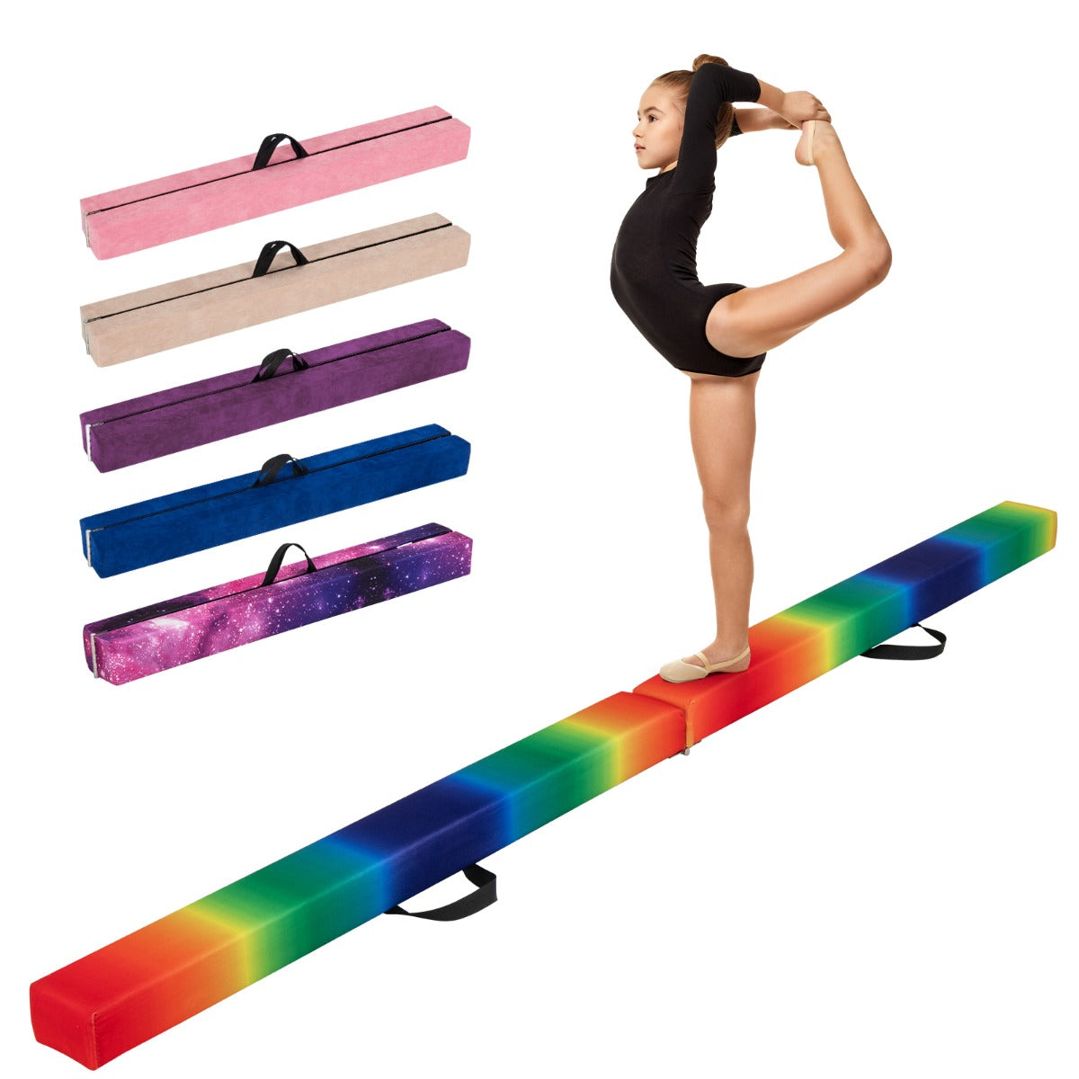 LIVSK Opvouwbare Evenwichtsbalk - Stevige Houten Kern - Antislip - Voor Beginners en Gevorderden - 210 cm - Kleurrijk