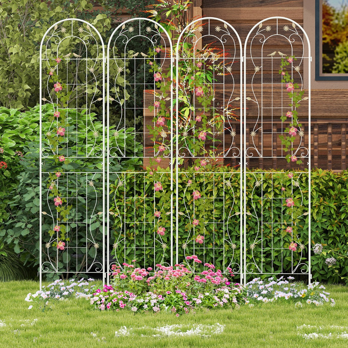 LIVSK Tuinscherm van Metaal - Vrijstaand Plantenrek - 220 x 50 cm - Roestbestendig - Eenvoudige Montage - Wit