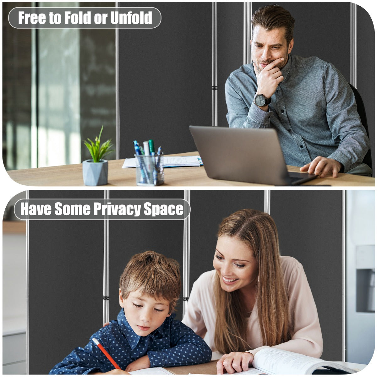LIVSK Kamerscherm Scheidingswand - Inklapbaar en Duurzaam - 360 Graden Flexibel - 4 Panelen - Grijs
