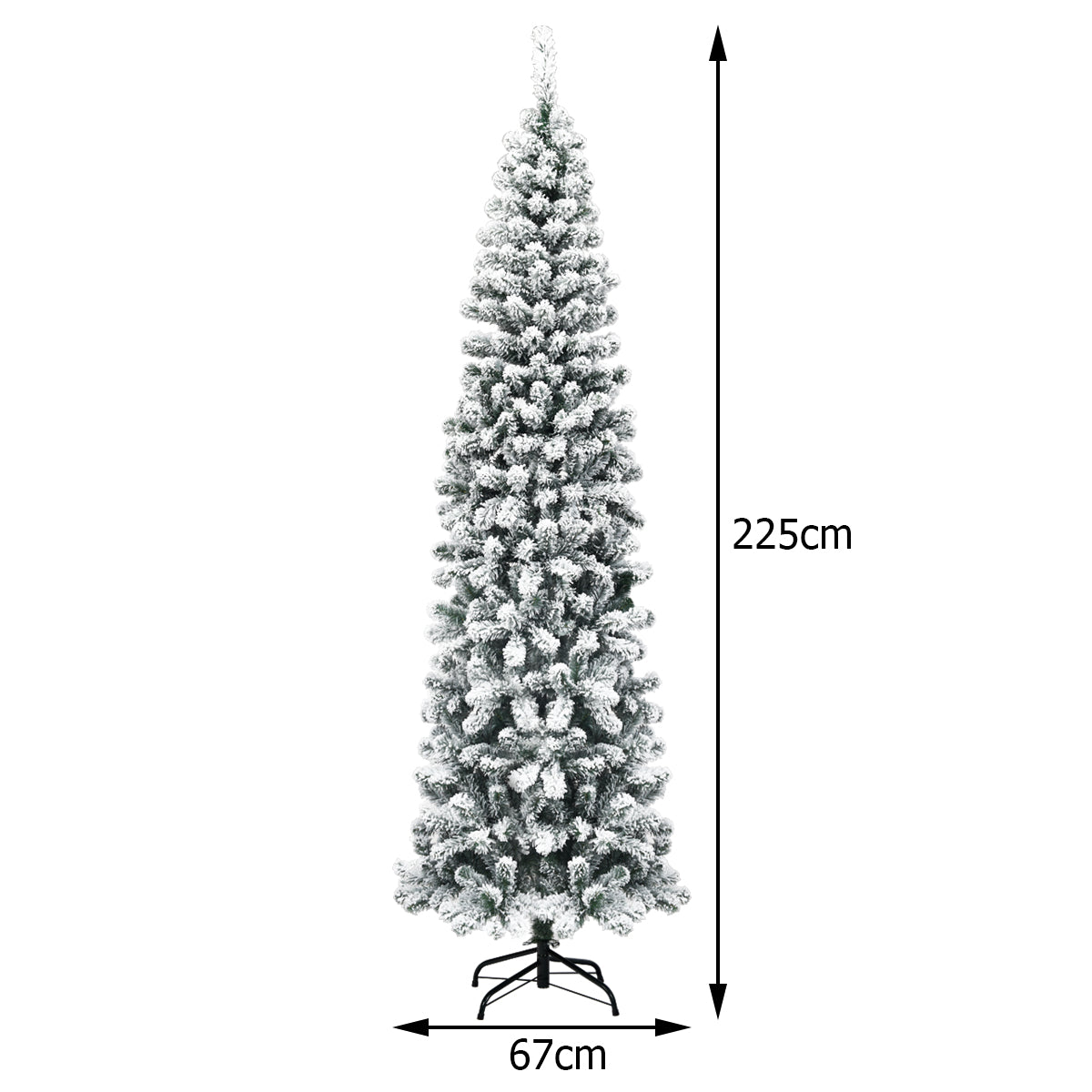 LIVSK Besneeuwde Kunstkerstboom 225 cm - 641 PVC-takken - Stevige metalen standaard - Opvouwbaar - Kerstdecoratie - Wit