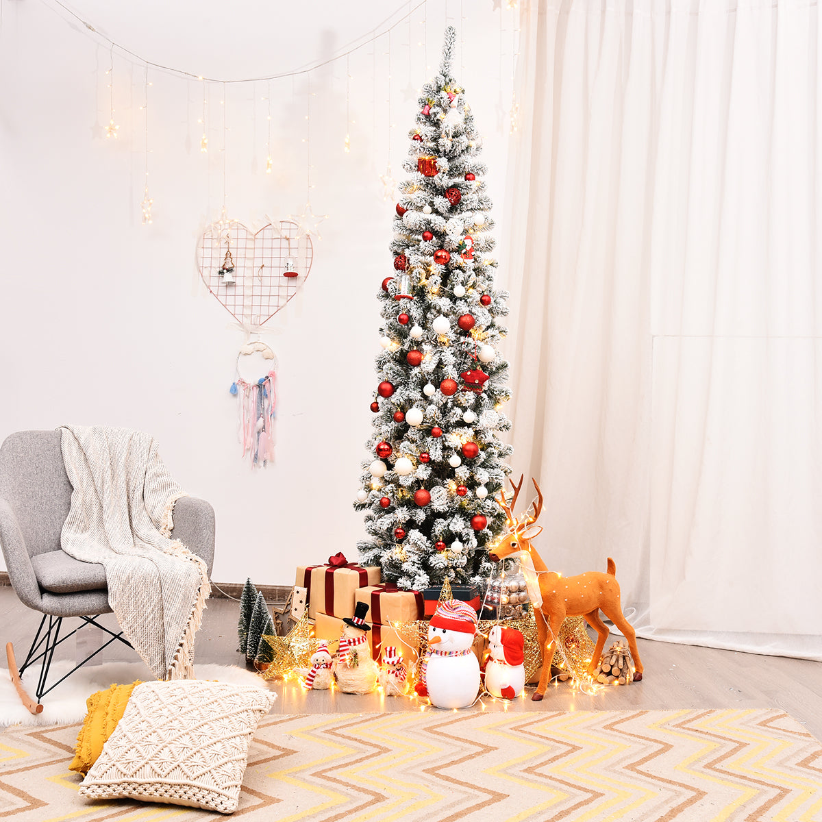 LIVSK Besneeuwde Kunstkerstboom 225 cm - 641 PVC-takken - Stevige metalen standaard - Opvouwbaar - Kerstdecoratie - Wit