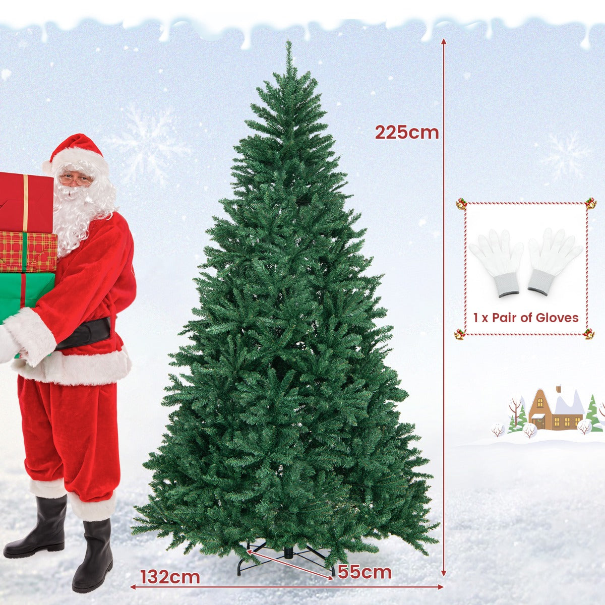 LIVSK Kunstkerstboom 225 cm - 2254 Realistische Takken - Scharnierend - Duurzame Standaard - Gemakkelijk Op te Bergen - Groen