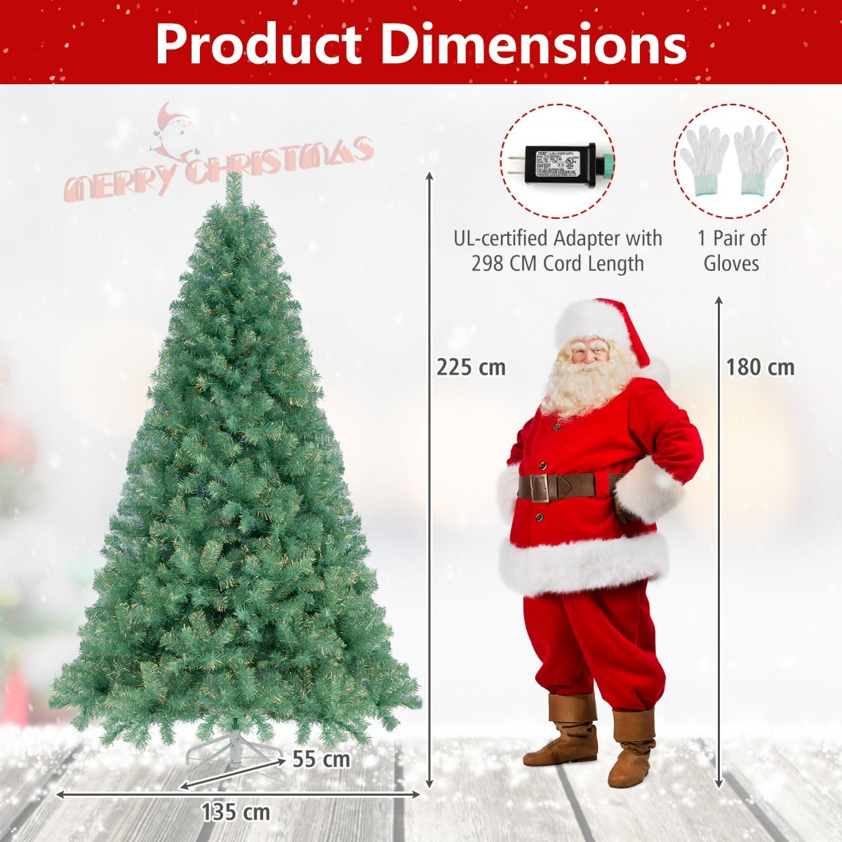 LIVSK Kunstkerstboom 225 cm - 1300 Takpunten - 550 Warmwitte LED-lampen - 8 Lichtmodi - Eenvoudige Montage - Groen