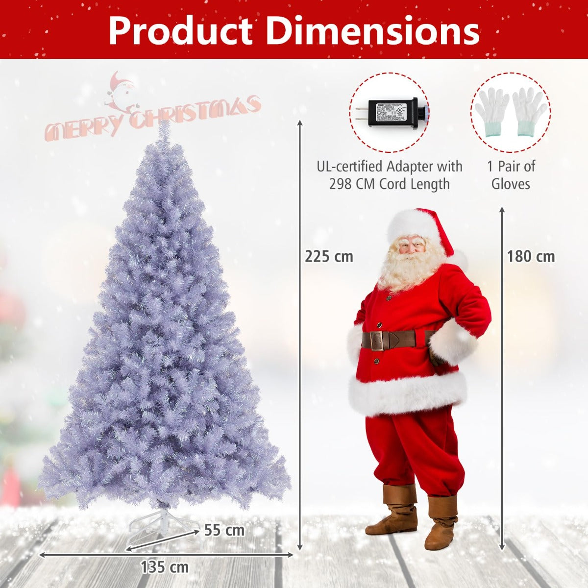 LIVSK Kunstkerstboom 225 cm - 1300 Takpunten - 550 Warmwitte LED-lampen - 8 Lichtmodi - Eenvoudige Montage - Paars