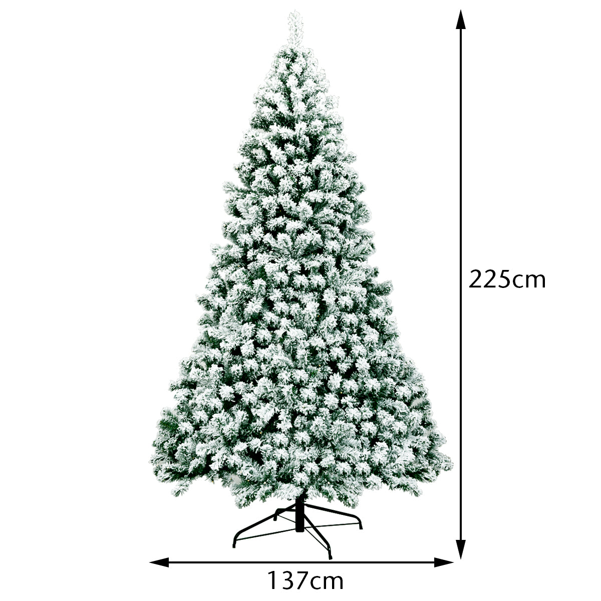 LIVSK Voorverlichte Sneeuw Bedekte Kerstboom - 1364 Takken - 550 LED-lampjes - Stevige Metalen Standaard - 225 cm - Groen