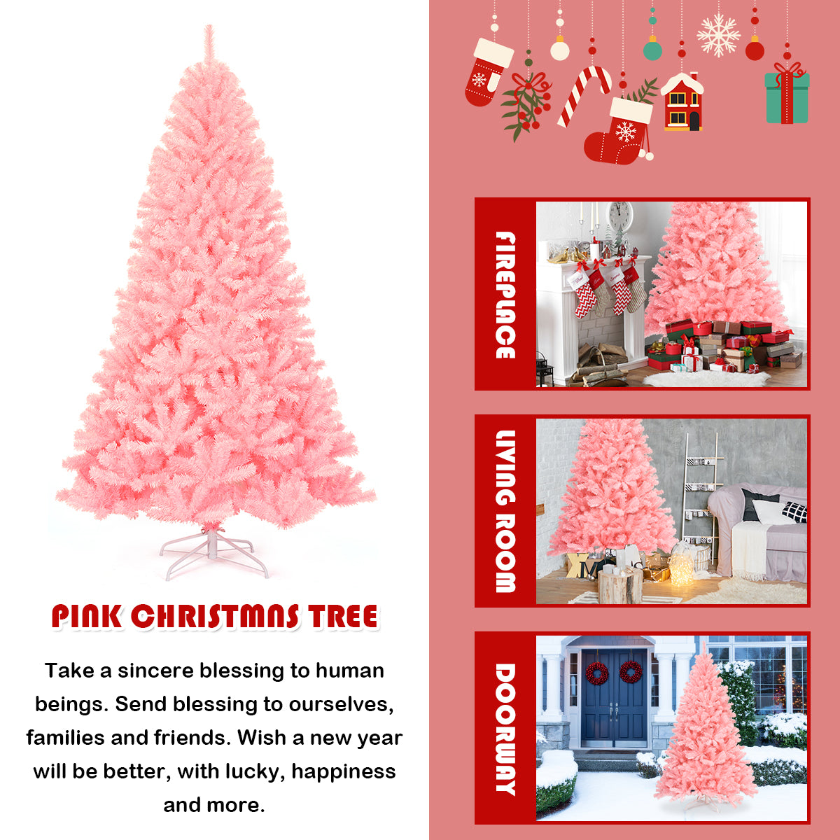 LIVSK Roze Kunstkerstboom - Scharnierende Secties - 1258 Takken - 100% PVC - Eenvoudige Montage - 225 x 129 cm - Roze