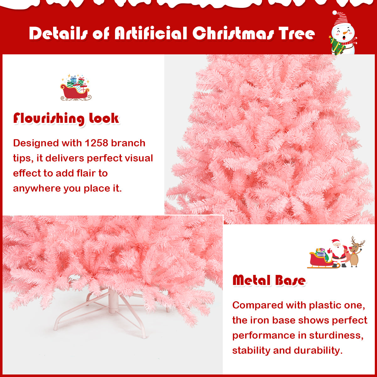 LIVSK Roze Kunstkerstboom - Scharnierende Secties - 1258 Takken - 100% PVC - Eenvoudige Montage - 225 x 129 cm - Roze