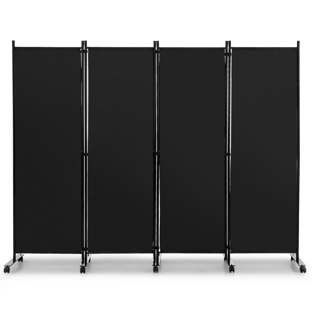 LIVSK Ruimteverdeler op Wieltjes - 4 Panelen - Hoogwaardig Metaal - Verplaatsbaar - Duurzaam en Sterk - Zwart