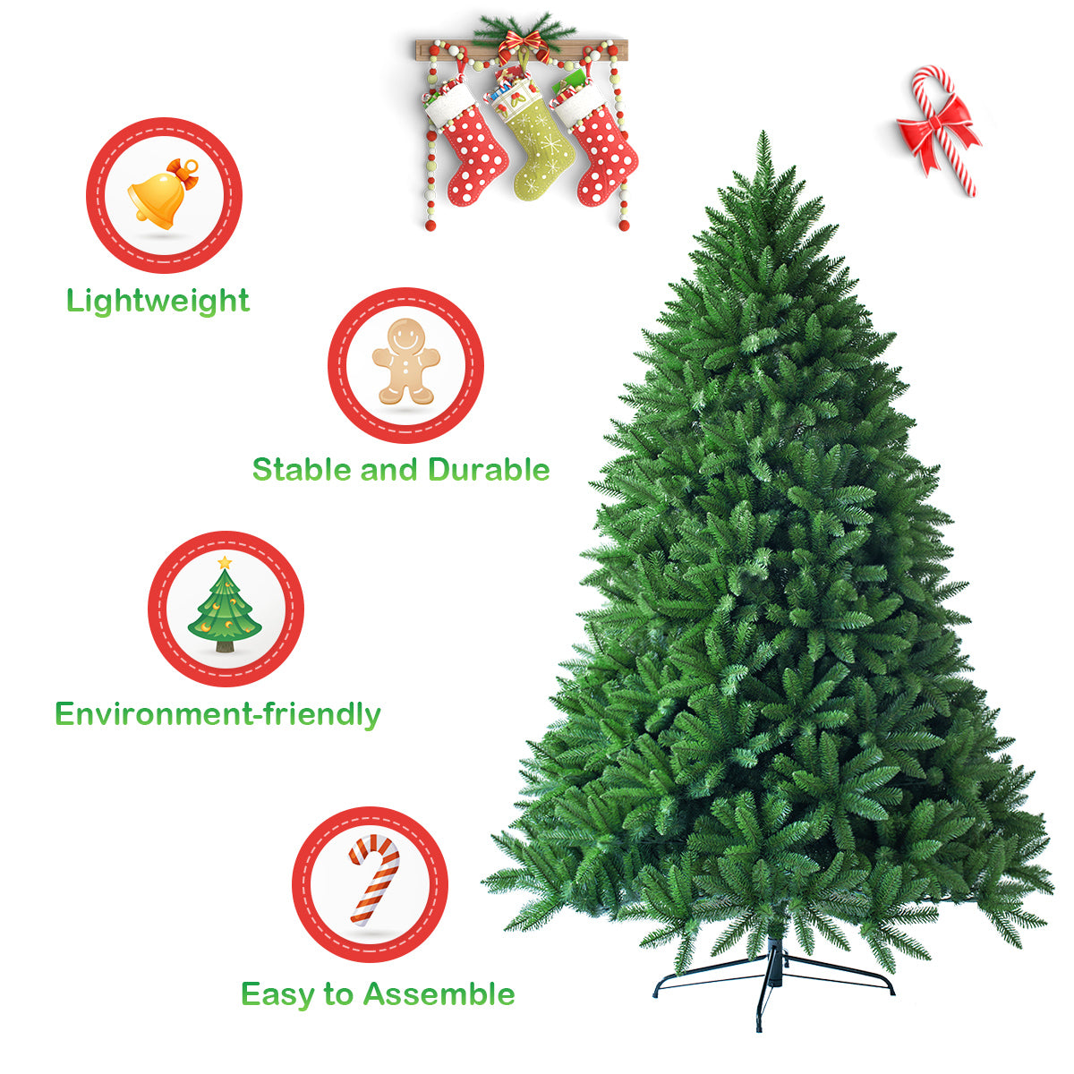 LIVSK Kunstkerstboom - Realistische PVC Takken - 1968 Takpunten - Opvouwbaar - Stevige Metalen Standaard - 135 x 225 cm - Groen
