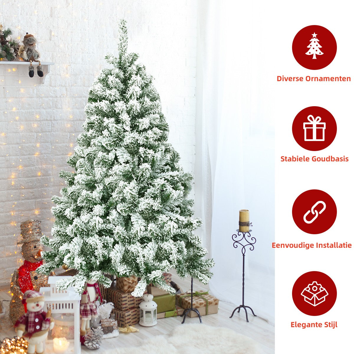 LIVSK Besneeuwde Kunstkerstboom - 1364 PVC-takken - Inklapbaar met Metalen Standaard - 225 cm - Groen