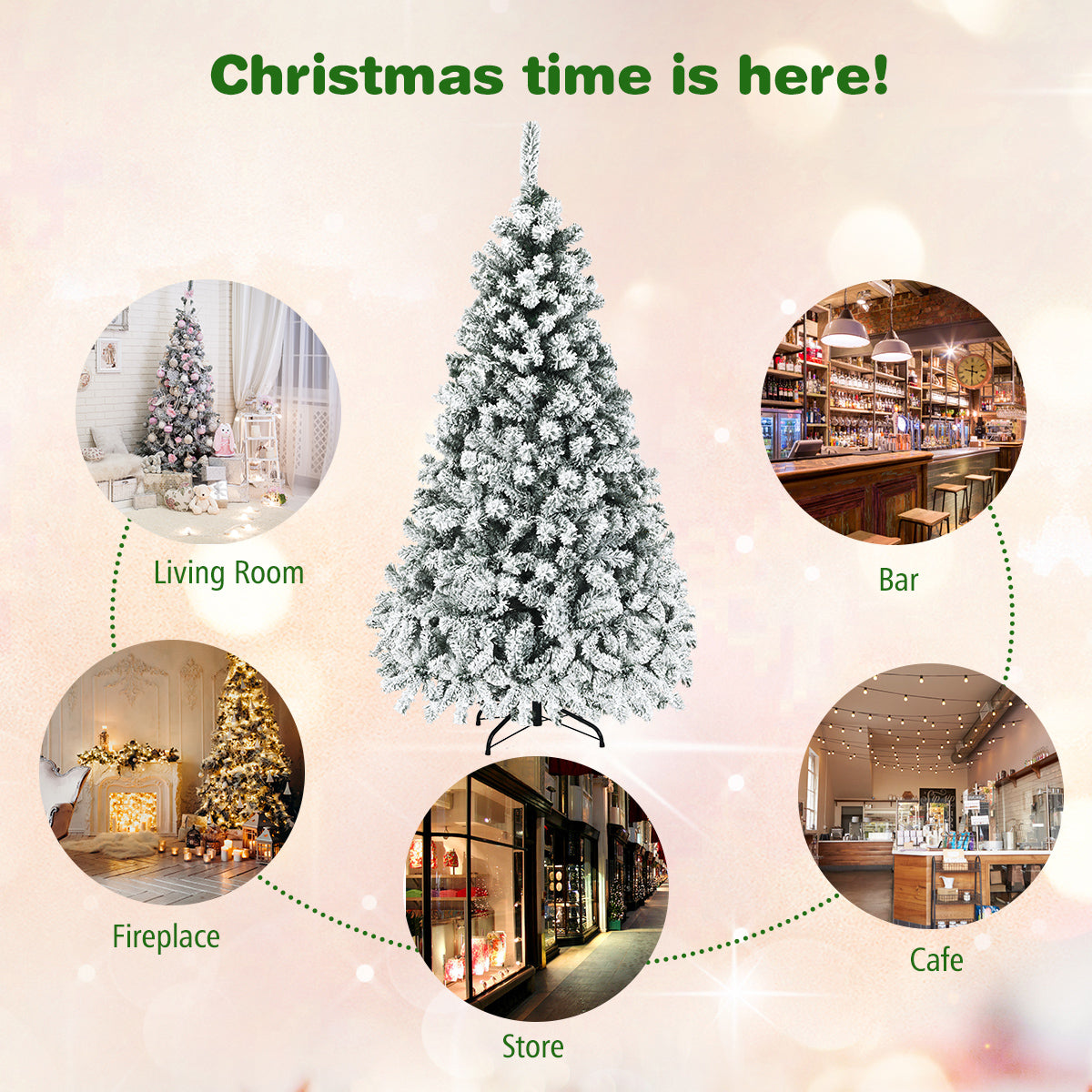 LIVSK Voorverlichte Kerstboom 225 cm - 1010 Takken - 450 Warmwitte LED Lampjes - Duurzaam PVC - Stabiele Metalen Standaard - Groen