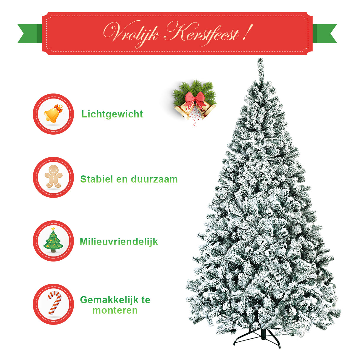 LIVSK Onverlichte Kerstboom Sneeuwspar - 1010 Takken - Scharnierontwerp - Duurzame Metalen Standaard - 128 x 225 cm - Groen