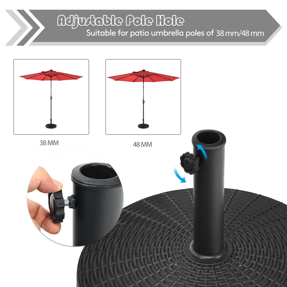 LIVSK Paraplubak van Hars 22 kg - Rotan Ontwerp - Waterdicht en Lichtbestendig - Voor 38 mm en 48 mm Parasolstokken - Zwart