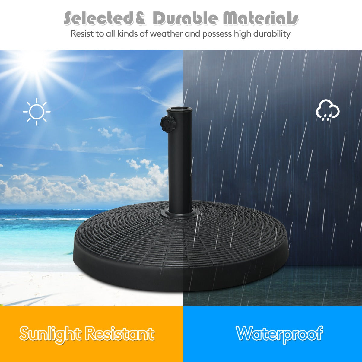 LIVSK Paraplubak van Hars 22 kg - Rotan Ontwerp - Waterdicht en Lichtbestendig - Voor 38 mm en 48 mm Parasolstokken - Zwart