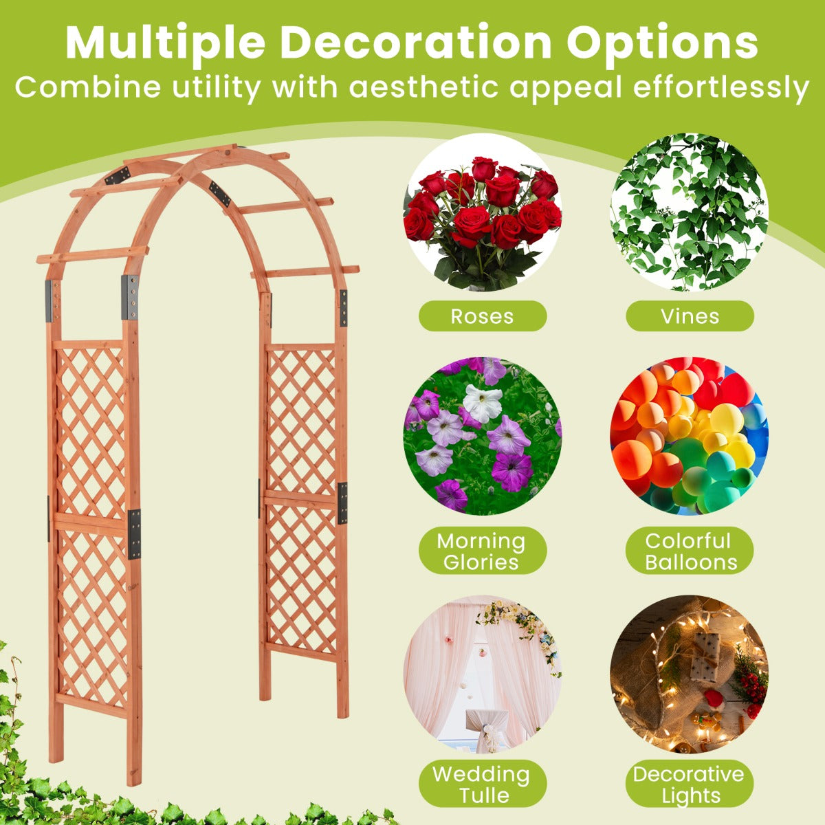Livsk costway 235 cm houten tuinboog houten trellis voor klimplanten huwelijksboog voor ceremonies en feesten massief houten tuindecoratie voor terras