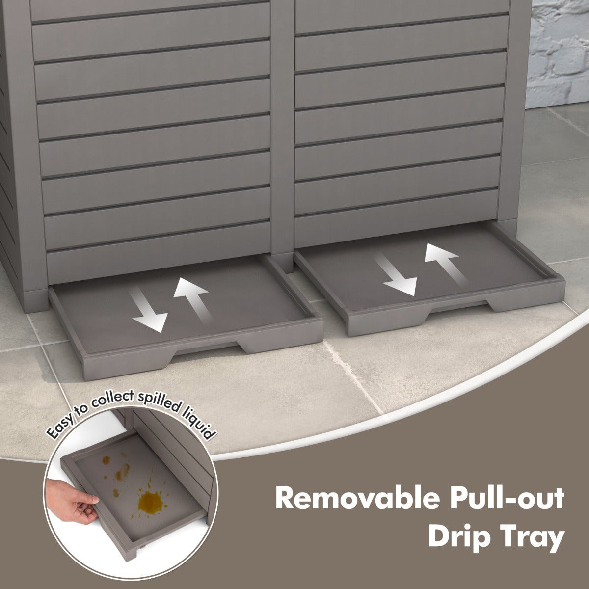 LIVSK Buitenprullenbak met 2 Compartimenten - Waterdicht en Weerbestendig - Uittrekbare Lekbak - Eenvoudig te Verplaatsen - Grijs