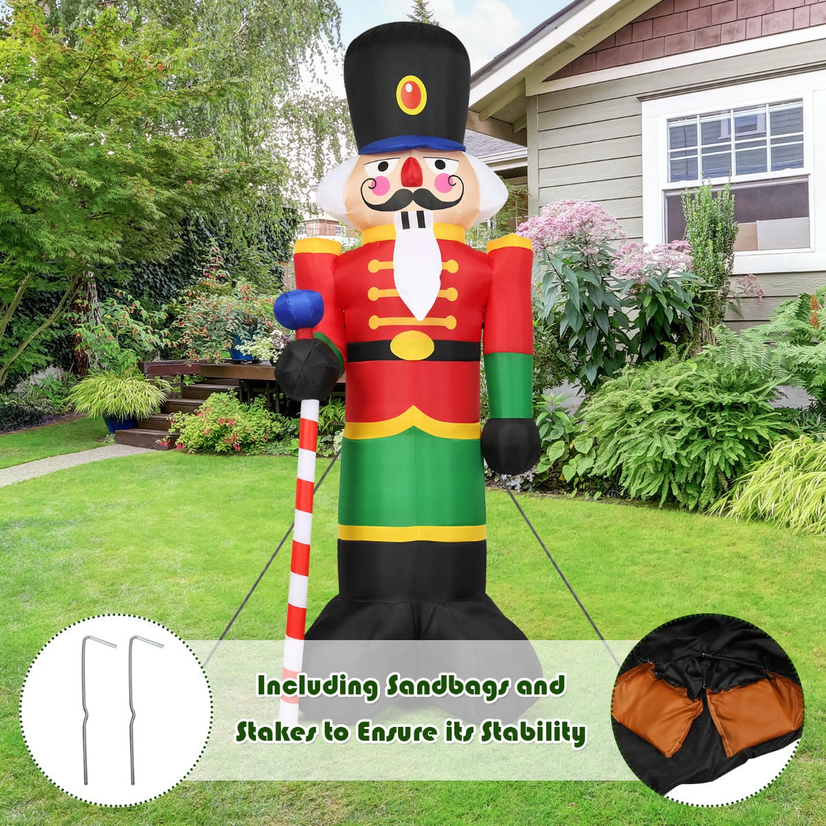 LIVSK Opblaasbare Kerst Notenkraker Soldaat - 2,4 m Hoog - Waterdicht Polyester - 3 LED-Lampjes - Voor Binnen en Buiten -