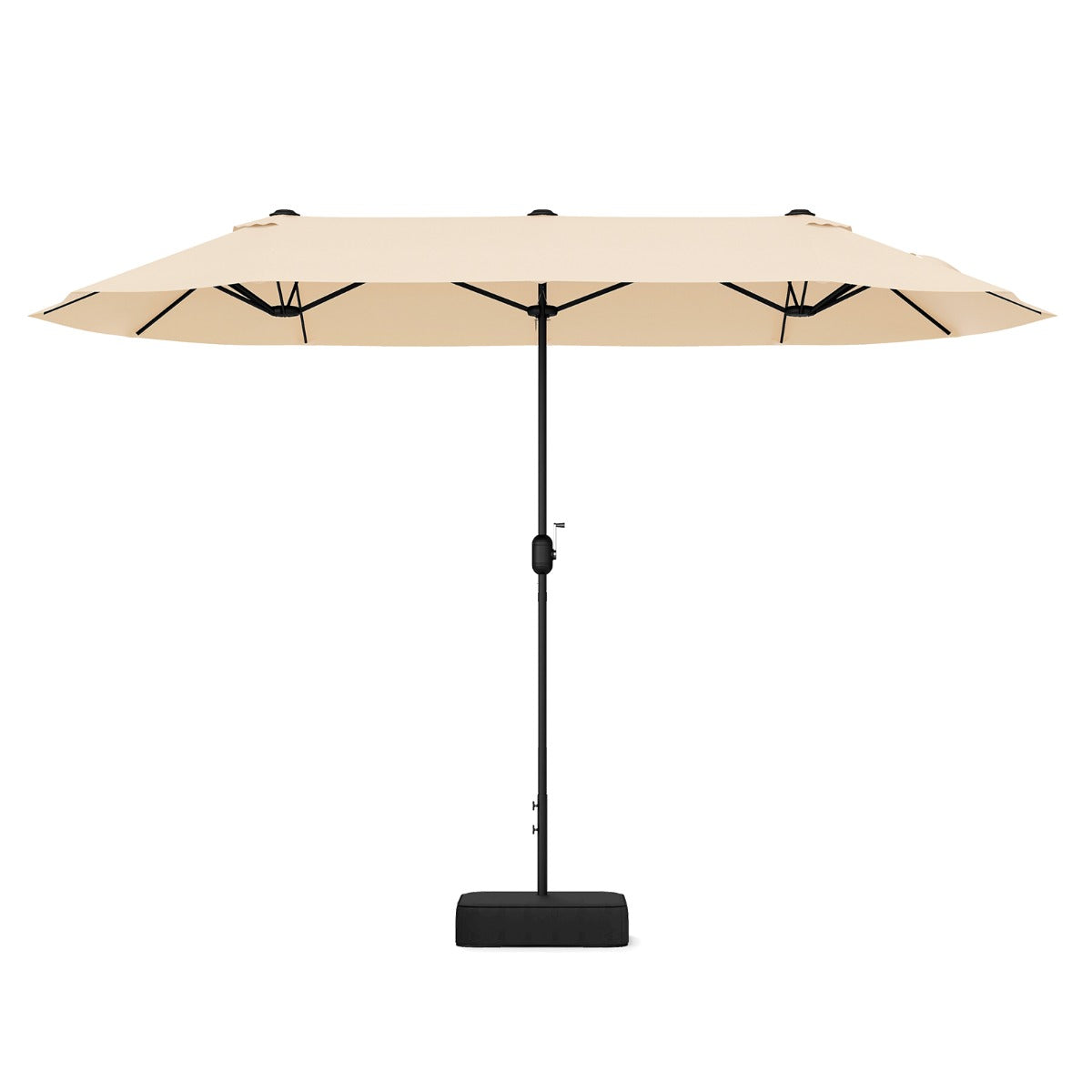 LIVSK Dubbele Parasol 396 x 201 cm - Ventilatieopening - Windbestendige Baleinen - Vulbare Basis - Beige