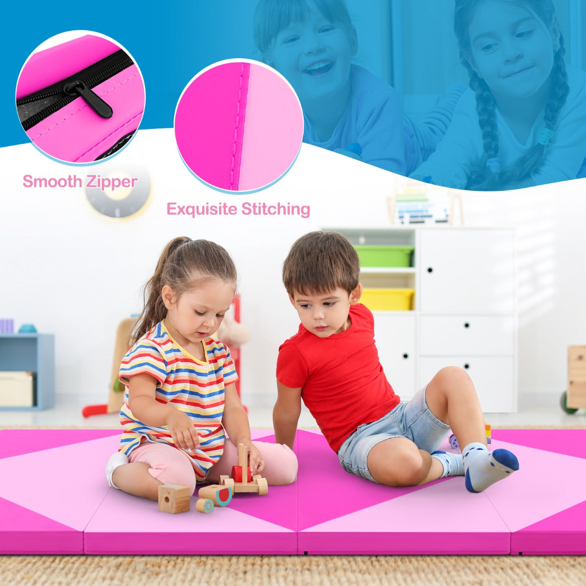 Livsk costway 240 cm lange opvouwbare gymmat 240 cm x 117 cm x 5 cm grote sportmat van pu leer met klittenbandsluitingen hot pink 5