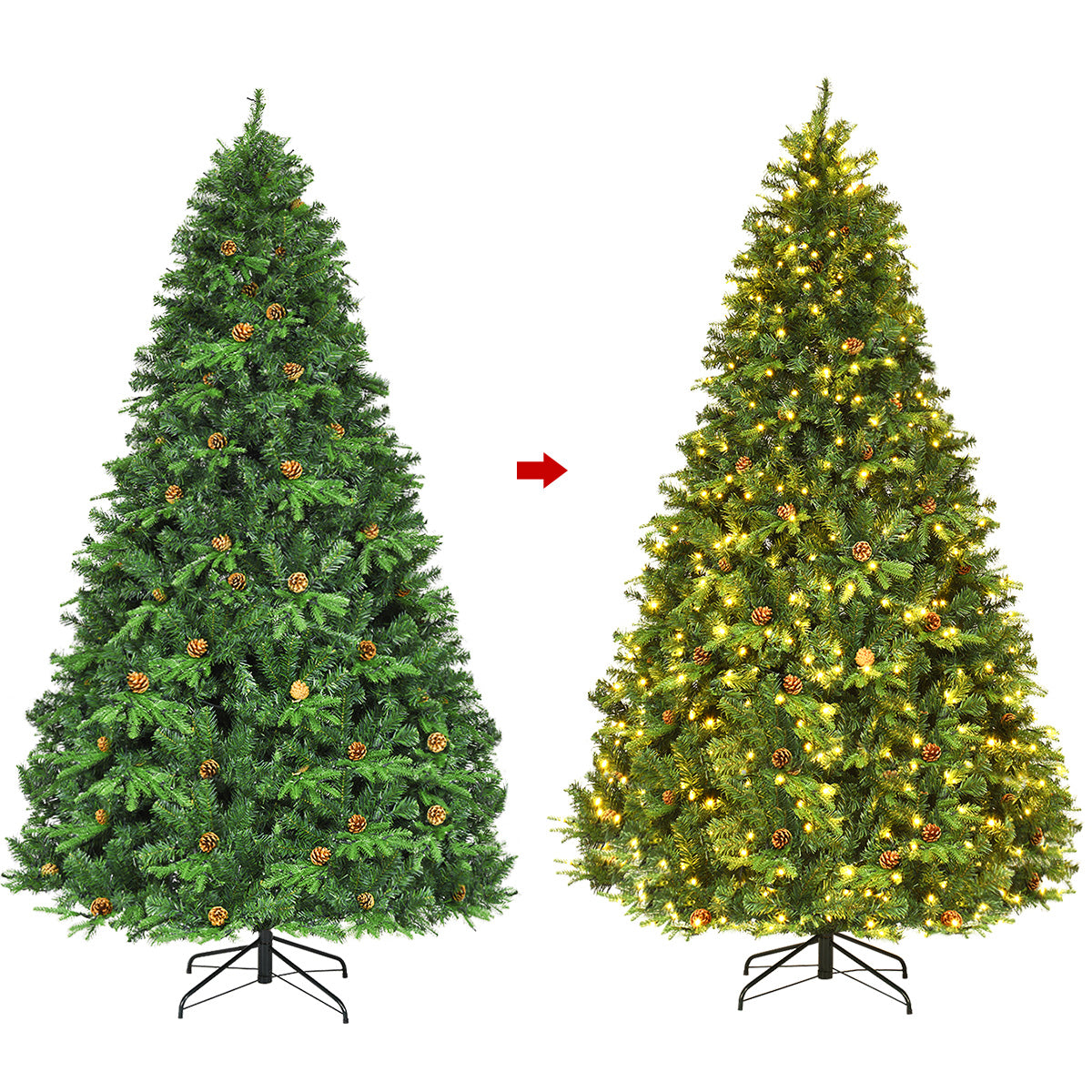 LIVSK Decoratieve Kunstkerstboom 240 cm - LED Verlichting - Dichte Takken - Metalen Standaard - Herbruikbaar - Groen