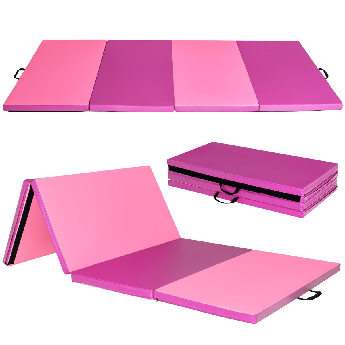LIVSK Opvouwbare Gymnastiekmat - Dikke EPE-schuimvulling - Waterdichte PU-hoes - Handvat - 240 x 120 x 5 cm - Roze