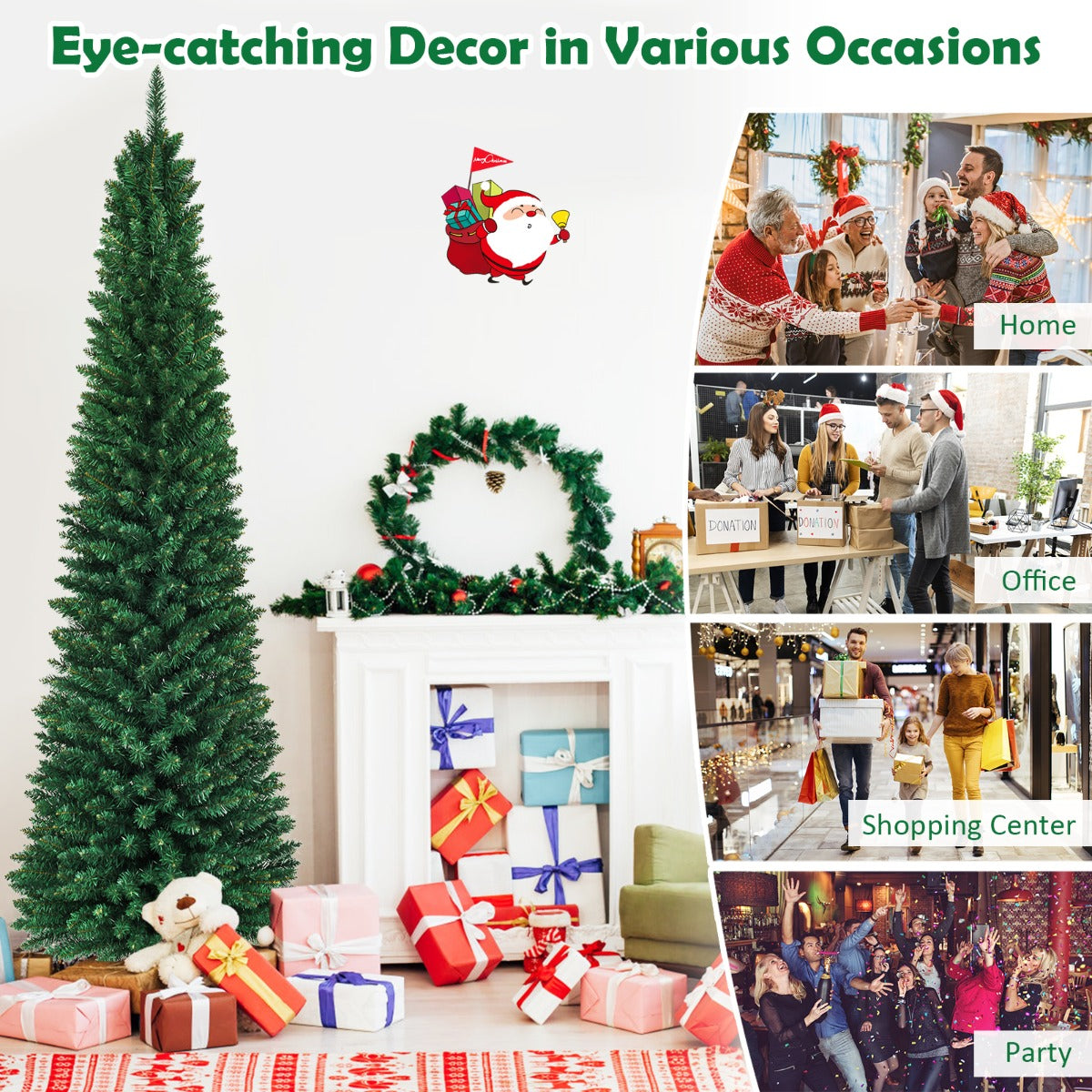 LIVSK Kunstmatige Kerstboom - Dichte PVC-naalden - Dun Potloodontwerp - Stevige Metalen Standaard - 1000 Takuiteinden - Groen