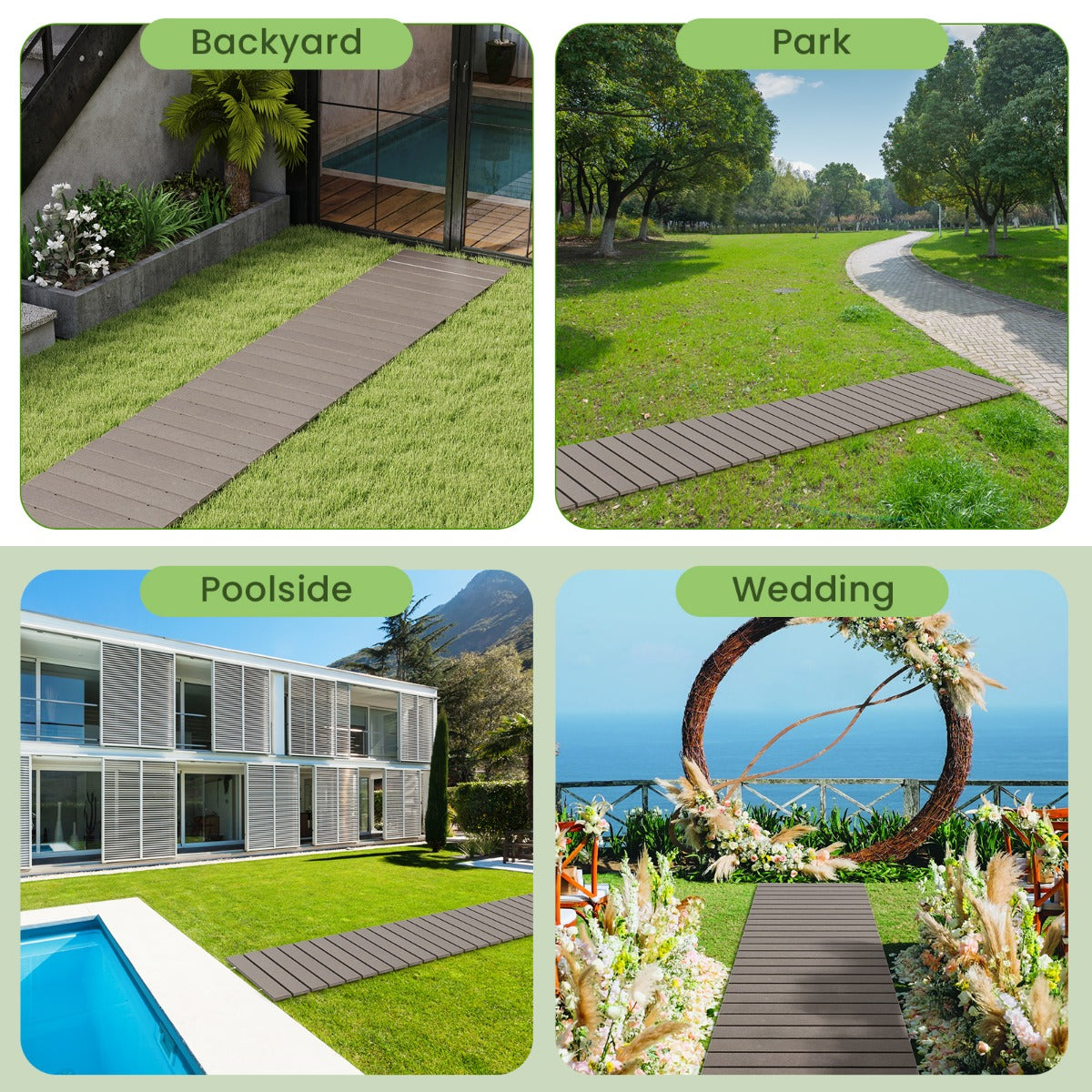 LIVSK Oprolbaar Tuinpad 242 x 43 x 1,2 cm - Antislip - Weerbestendig - Rustieke Houtnerf - Voor Tuin en Evenementen - Grijs