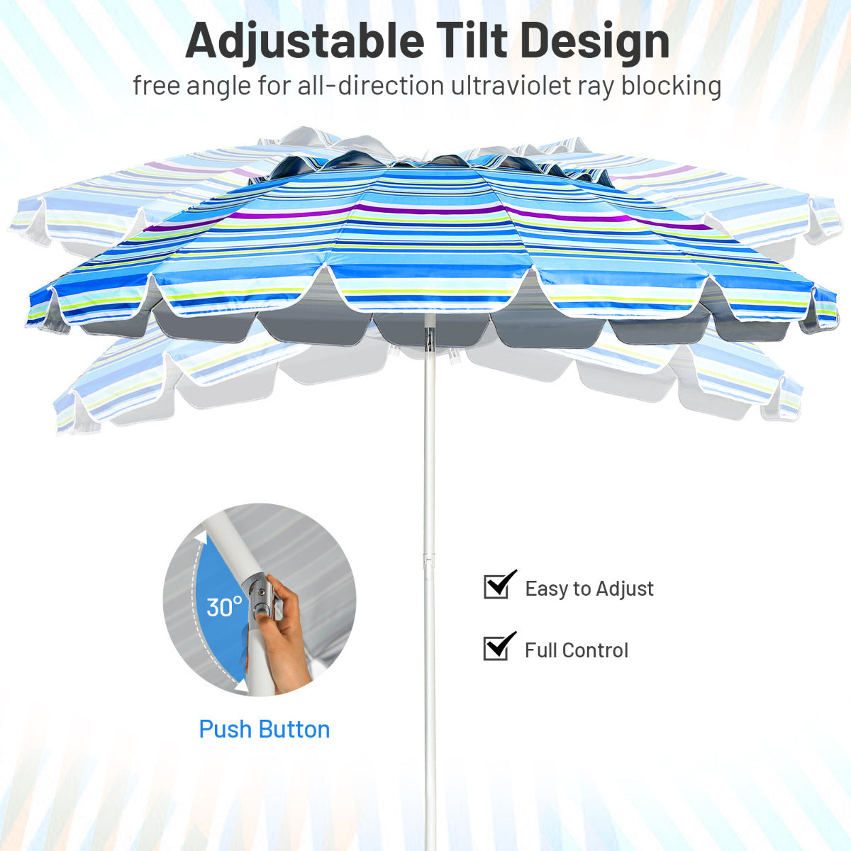 LIVSK Strandparasol Aluminium - UPF 50+ Bescherming - Kantelmechanisme - Stevig Stalen Frame - Luchtventilatie - 2,2 m - Blauw