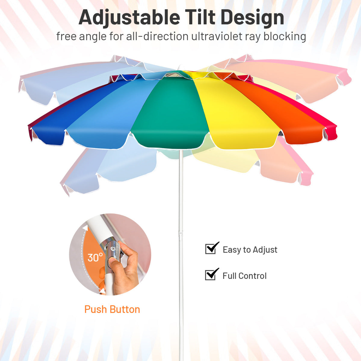 LIVSK Strandparasol - UPF 50+ Bescherming - Kantelbaar - Lichtgewicht & Draagbaar - Stalen Frame - Ø 2,43 m - Bont