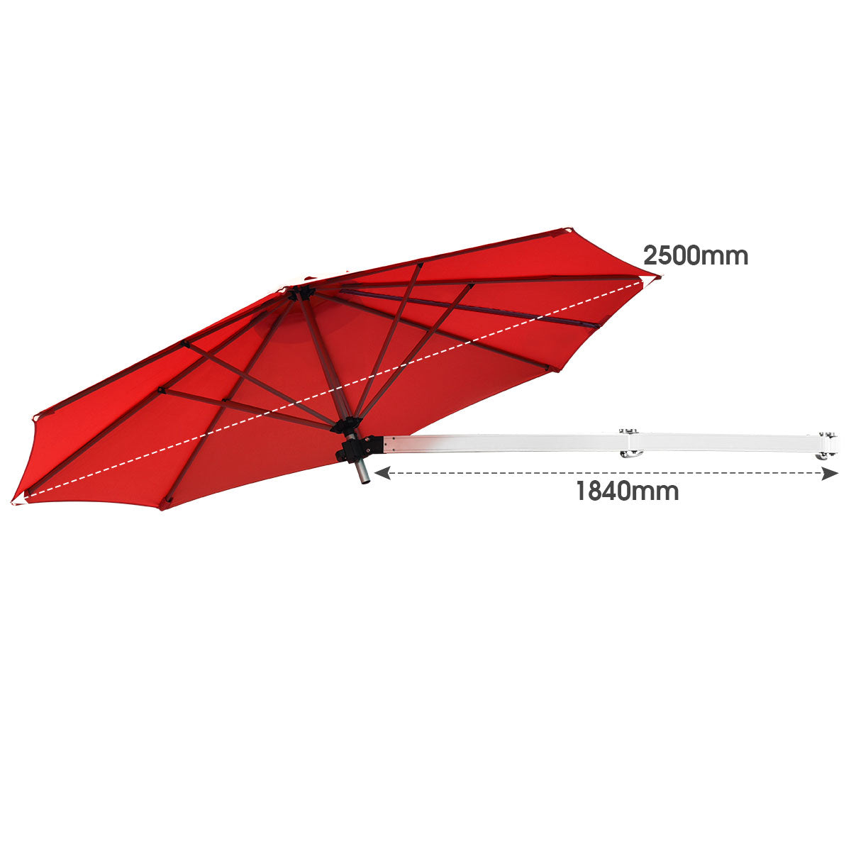 LIVSK Wandparasol - Wandmontage - Verstelbare Hoek - Aluminium Frame - Waterdicht Polyester - 247 cm - Rood / Blauw