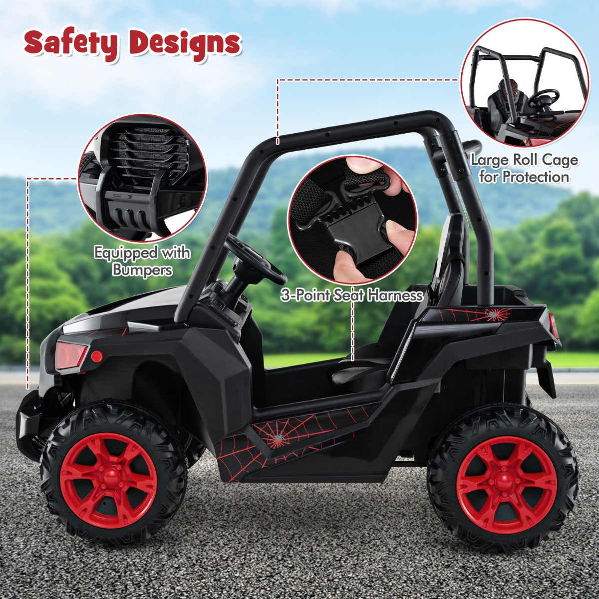 LIVSK Elektrische Buggy Voertuig - Afstandsbediening - 3 Snelheden - Veerophangingen - Veiligheidsgordel - Tot 30 kg - Zwart +