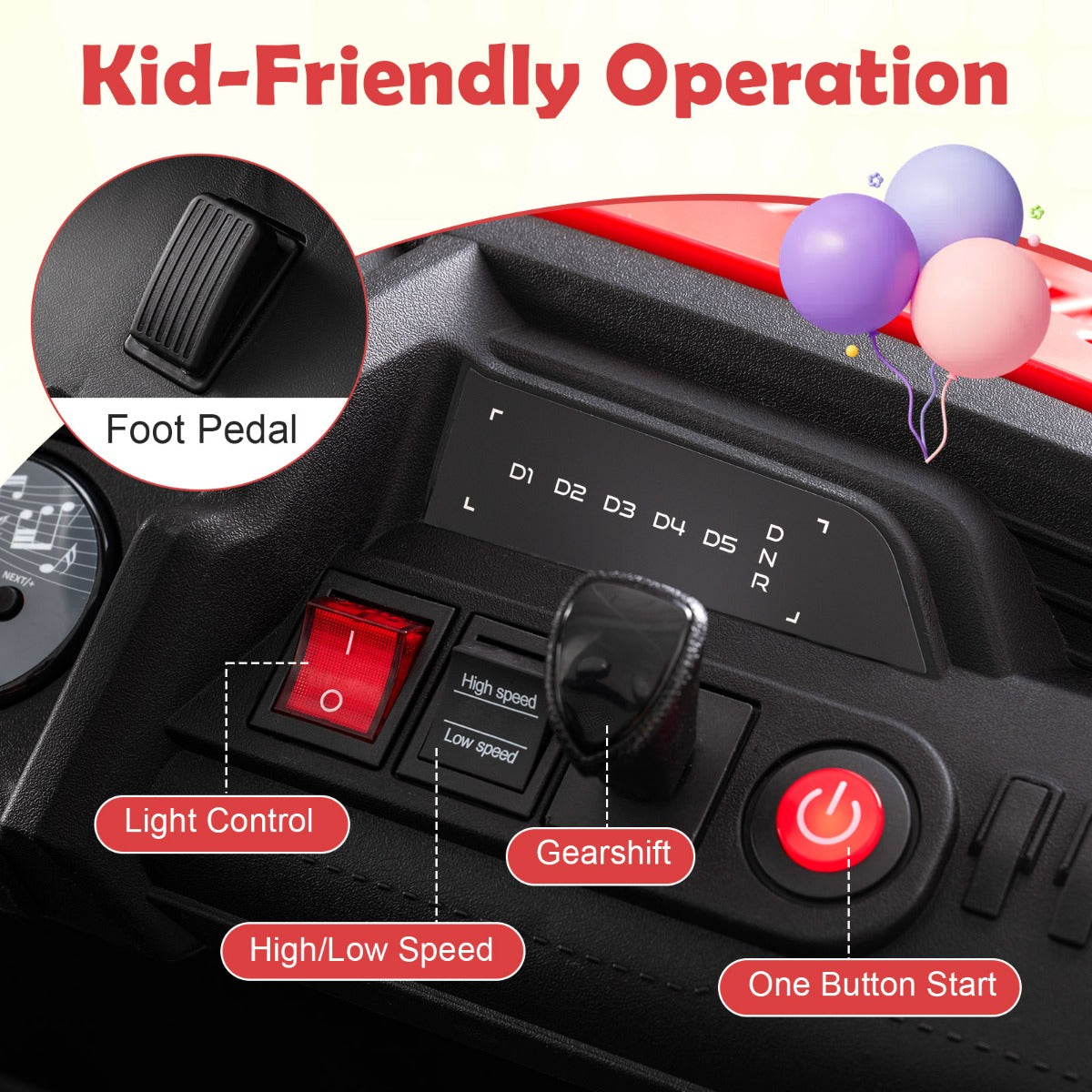 Livsk costway 24v elektrische auto voor kinderen 2 zits elektrische auto met claxon muziek en licht kinderauto met afstandsbediening rood 5