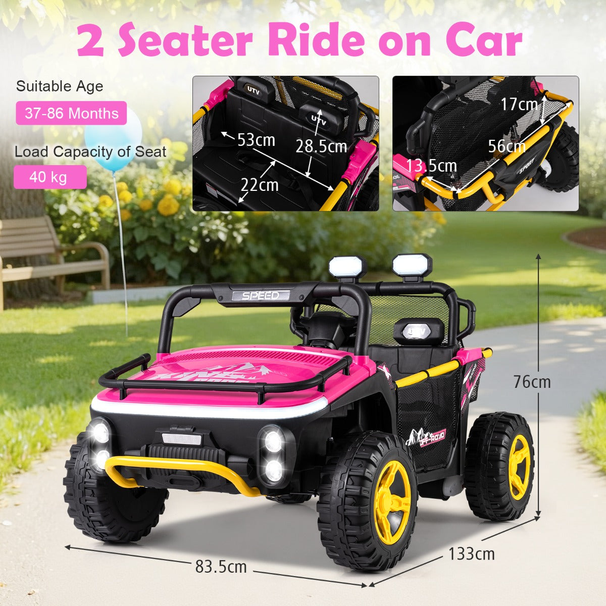 Livsk costway 24v elektrische auto voor kinderen 2 zits elektrische auto met claxon muziek en licht kinderauto met afstandsbediening roze 1 1