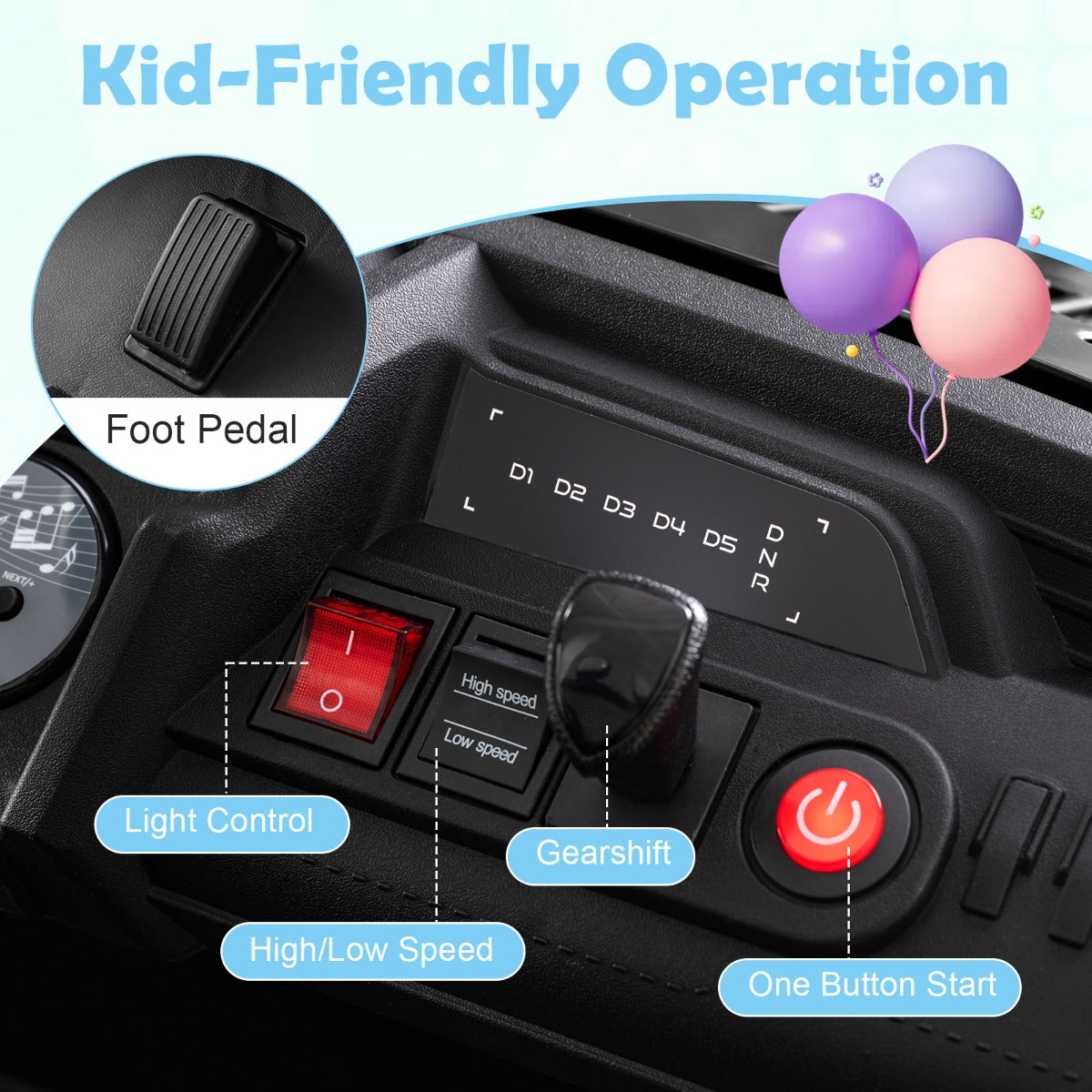 Livsk costway 24v elektrische auto voor kinderen 2 zits elektrische auto met claxon muziek en licht kinderauto met afstandsbediening zwart 5