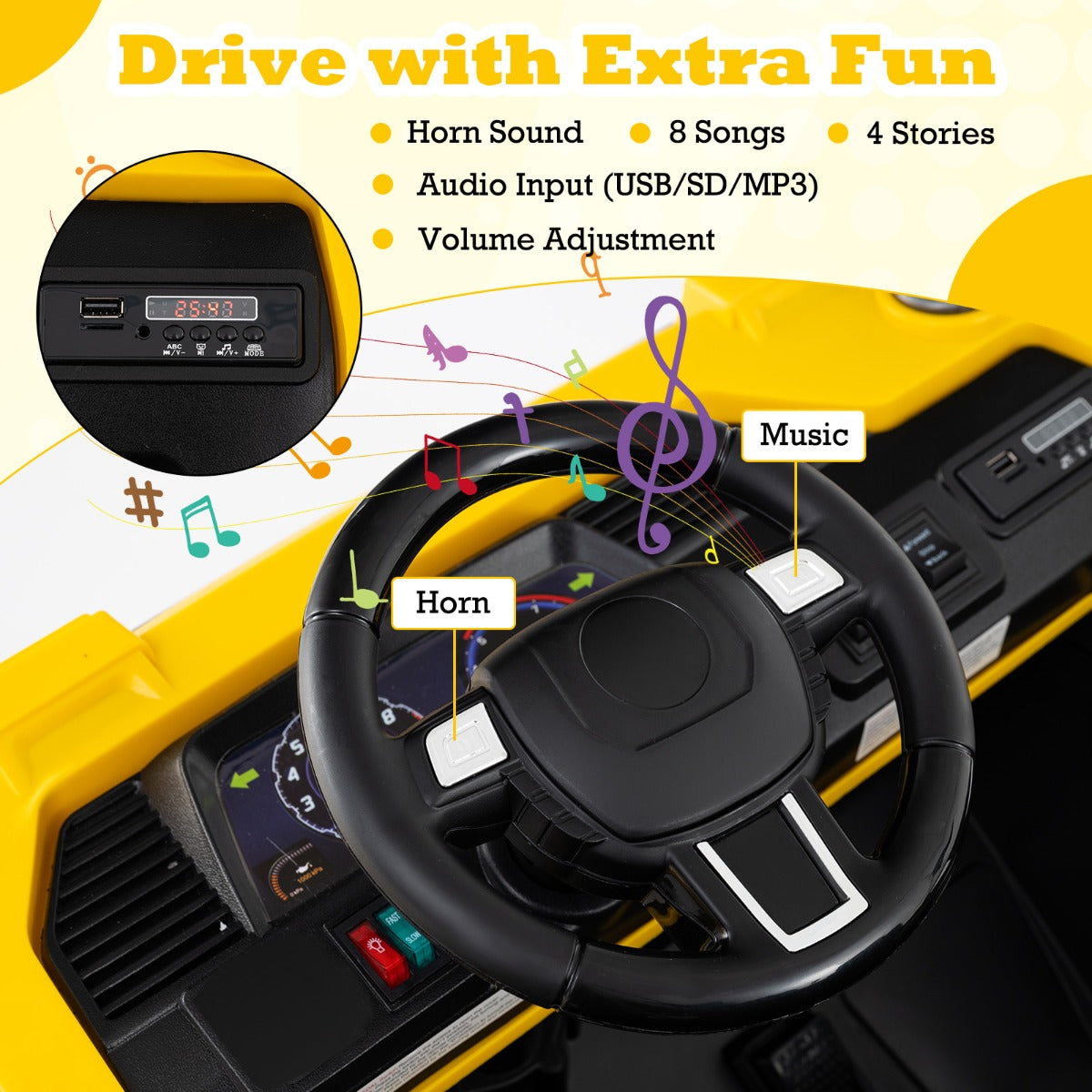 Livsk costway 24v elektrische graafmachine speelgoedauto voor kinderen met een bak muziek led verlichting en afstandsbediening 3