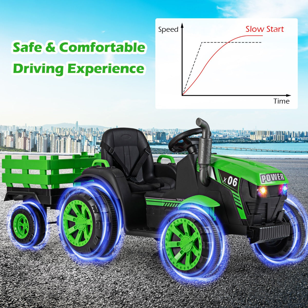 Livsk costway 24v kindertractor met aanhanger elektrische tractor met afstandsbediening 6